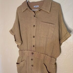 NWOT White Birch Brown/Golden Mineral Wash Jumpsuit